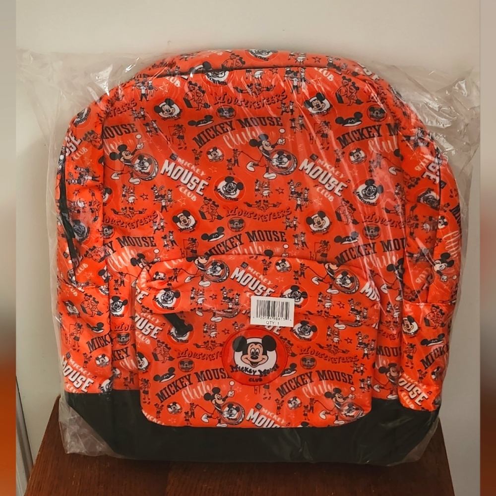 Disney The Mickey Mouse Club Backpack NWT 18" X 12" X 6" Orange /Black